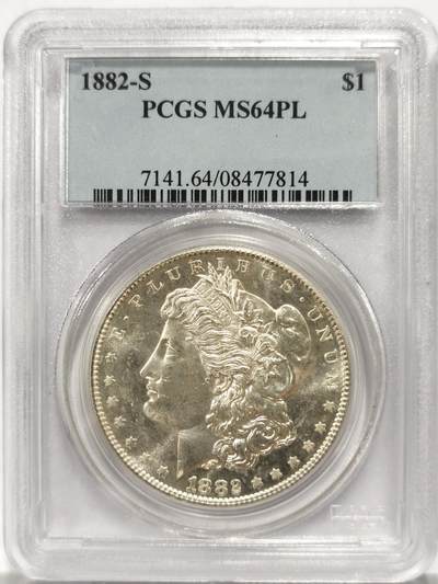 博洋堂藏家专场系列之美国钱币白金之夜专场②暨第152期（全场包邮）  - PCGS MS64PL 美国1882 S 摩根 镜面底板 铸痕清晰拉丝
