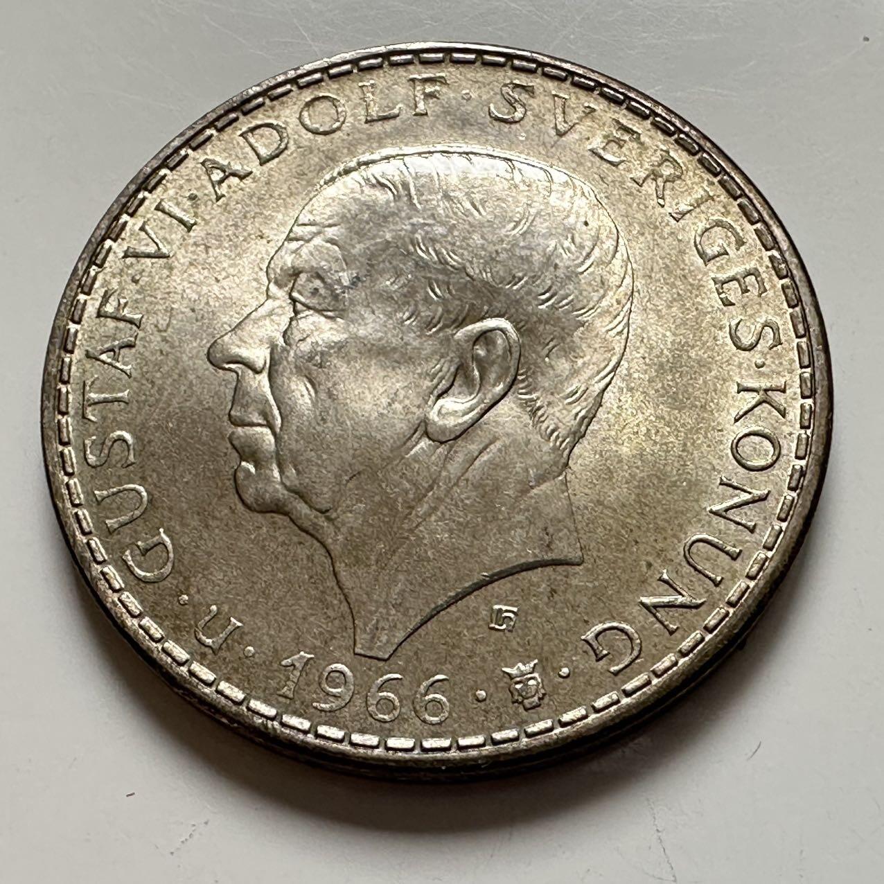 🌹外币初藏🌹🐯2025年第137场  每周二四六晚8️⃣点 接代拍 瑞典1966年五克朗纪念银币 18克40%银34毫米