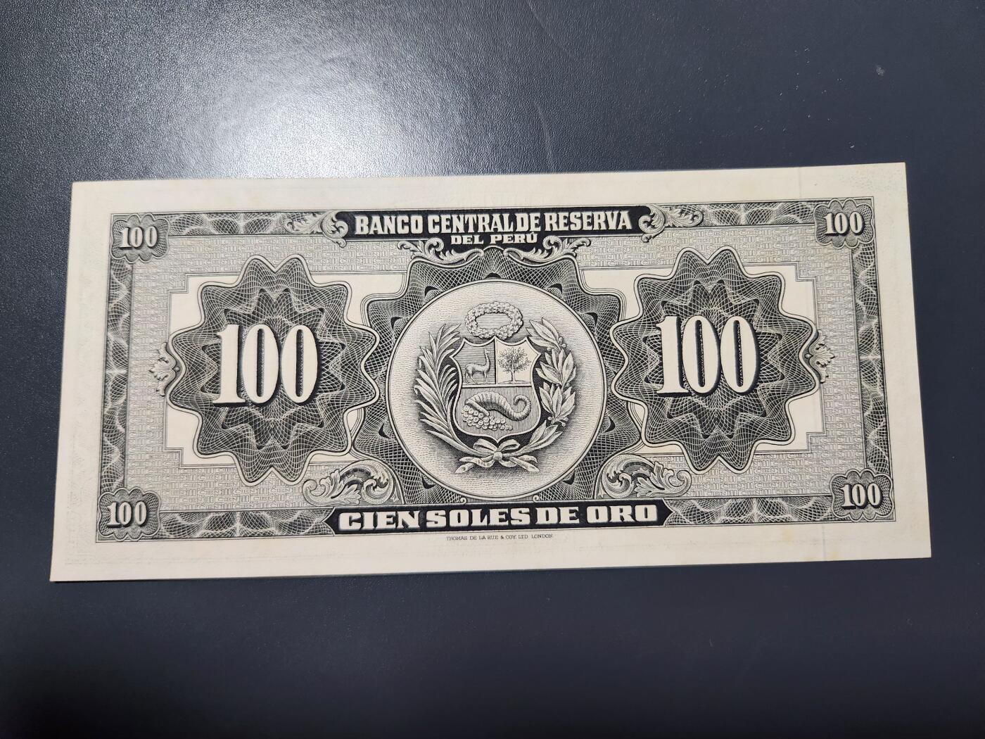 12月6号晚上8点 外国纸币自动截拍第70场 秘鲁1964年100沙奥新品原票