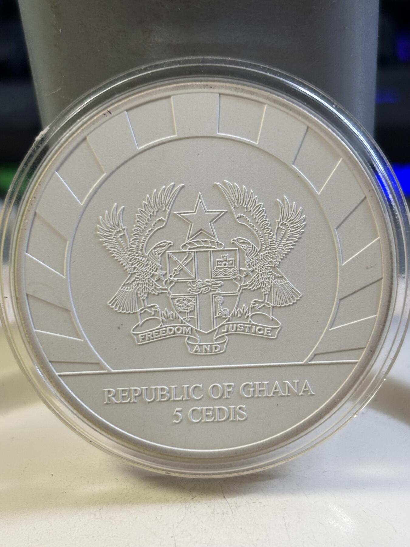 第184期拍卖 加纳2015年生肖羊骷髅羊头1盎司磨砂纪念银币，999银银价431