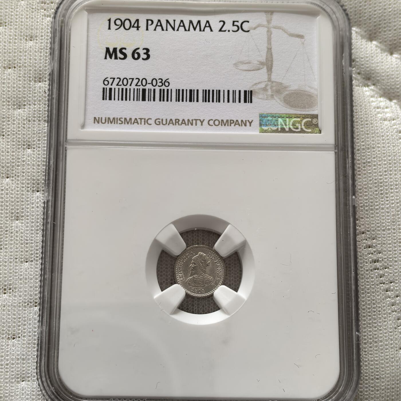 道一币馆币章第一百五十八场 NGC MS64 巴拿马1904年征服者武士2.5分银币 珍珠币