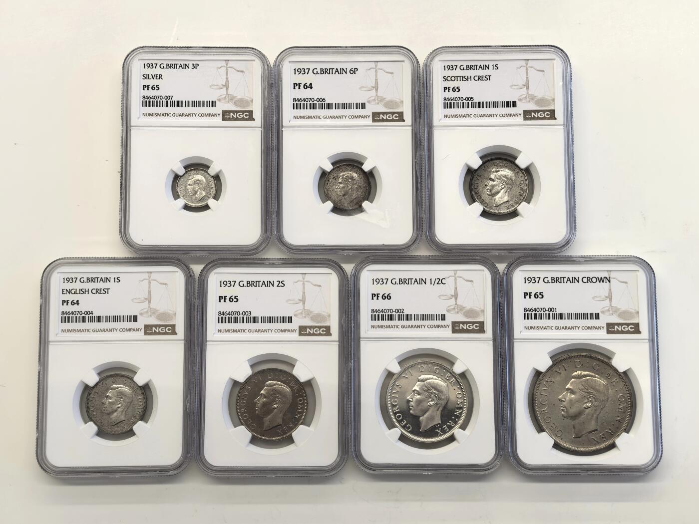 博洋堂世界钱币拍卖第150期（全场包邮） NGC PF64-66 英国1937年乔治六世精制大全套15枚，含濯足币，收藏一步到位！
