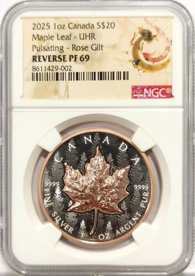 博洋堂世界钱币拍卖第150期（全场包邮） - NGC REVERSE PF69 加拿大2025年枫叶反向精制1盎司银币，带原盒证