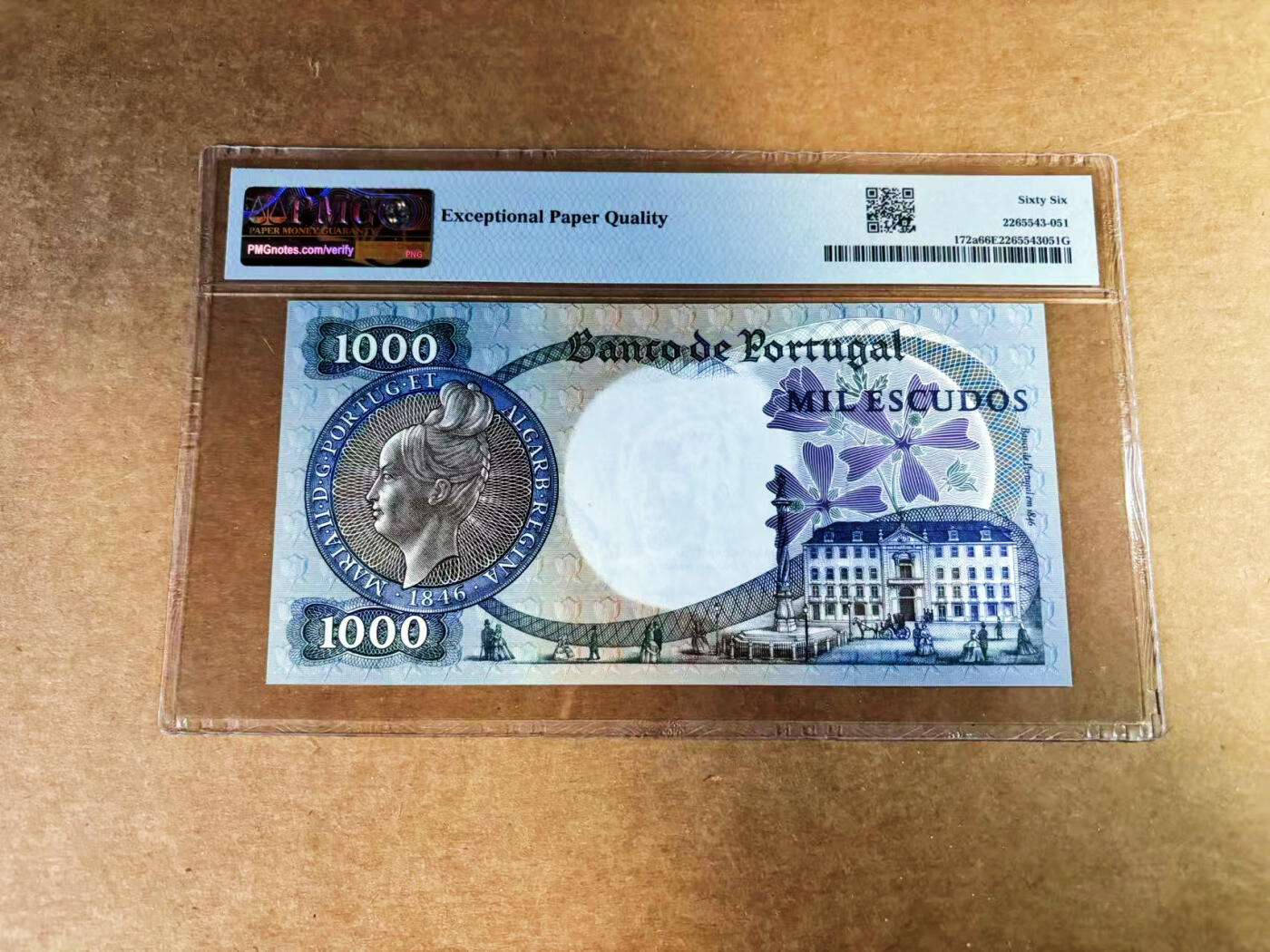 【Blue Auction】世界纸币精拍第759期——18级TOP拍卖/信誉/品质/专业/高效💫 【倒置号】葡萄牙 1967年1000埃斯库多 PMG66EPQ
