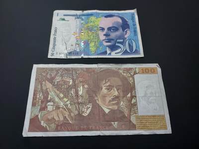 博彦收藏  12月15日 8点 钱币专场 全场包邮 - 法国 50/100法郎 有破损 下品