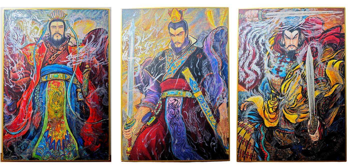 白泽拍卖卡牌手绘专场第29期（忽有故人心上过，回首山河已是秋） 2025 中福卡博会 玄卡阁 权迎东工艺色纸 3张 曹操 孙权 刘备 A4大小