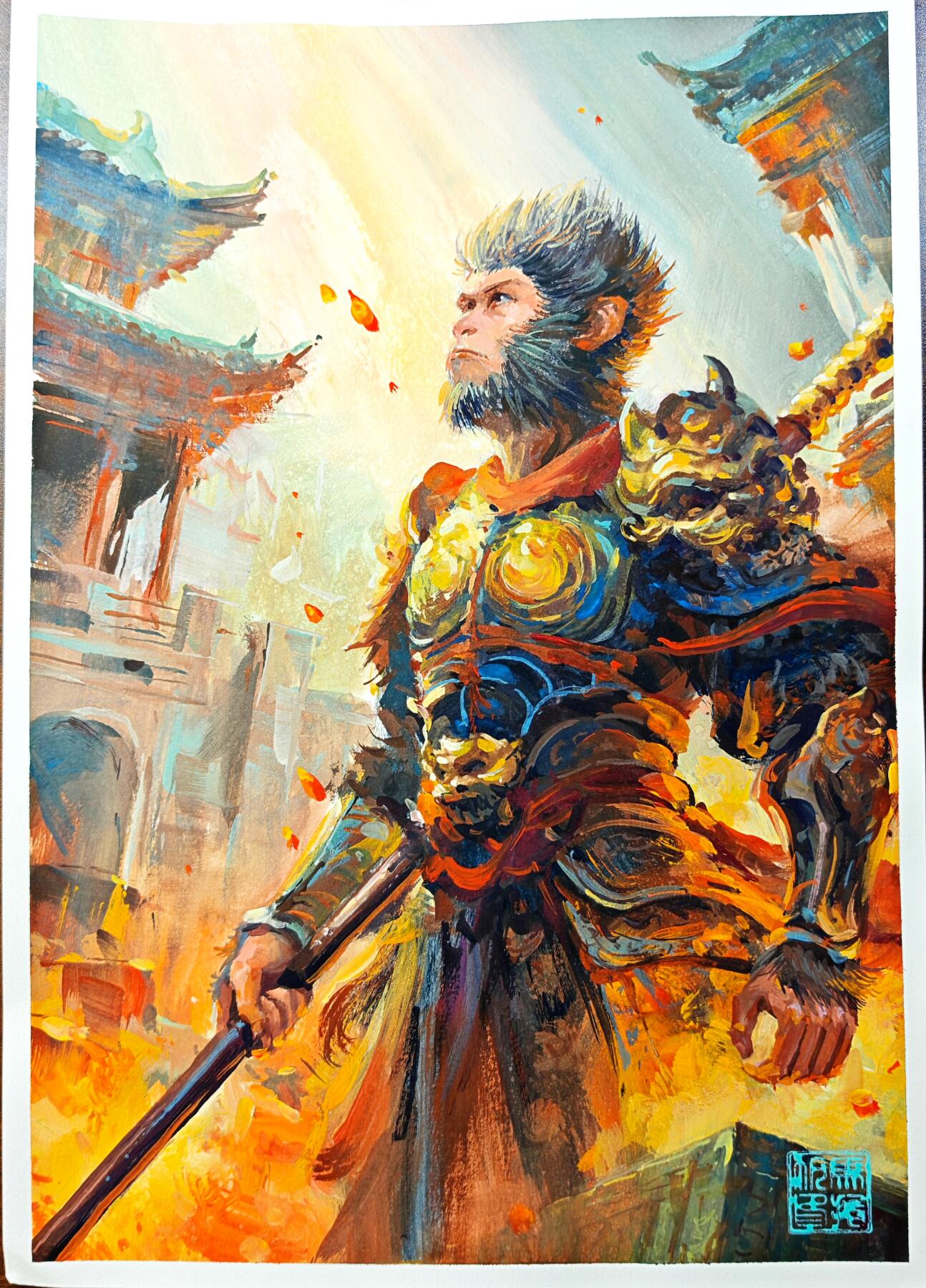 白泽拍卖卡牌手绘专场第29期（忽有故人心上过，回首山河已是秋） 2025 马哲帆手绘画 齐天大圣 尺寸：25.5cm*36.7cm 