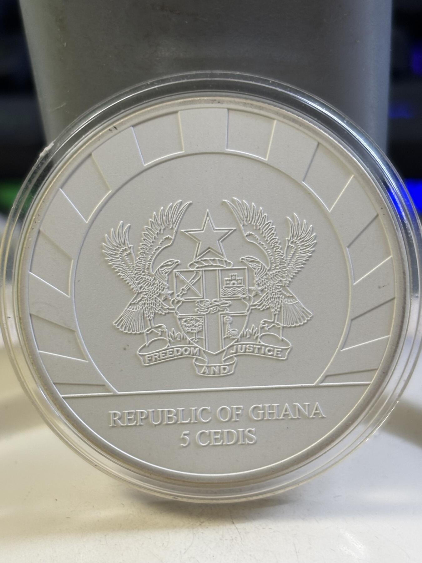 第184期拍卖 加纳2015年生肖羊骷髅羊头1盎司磨砂纪念银币，999银银价431