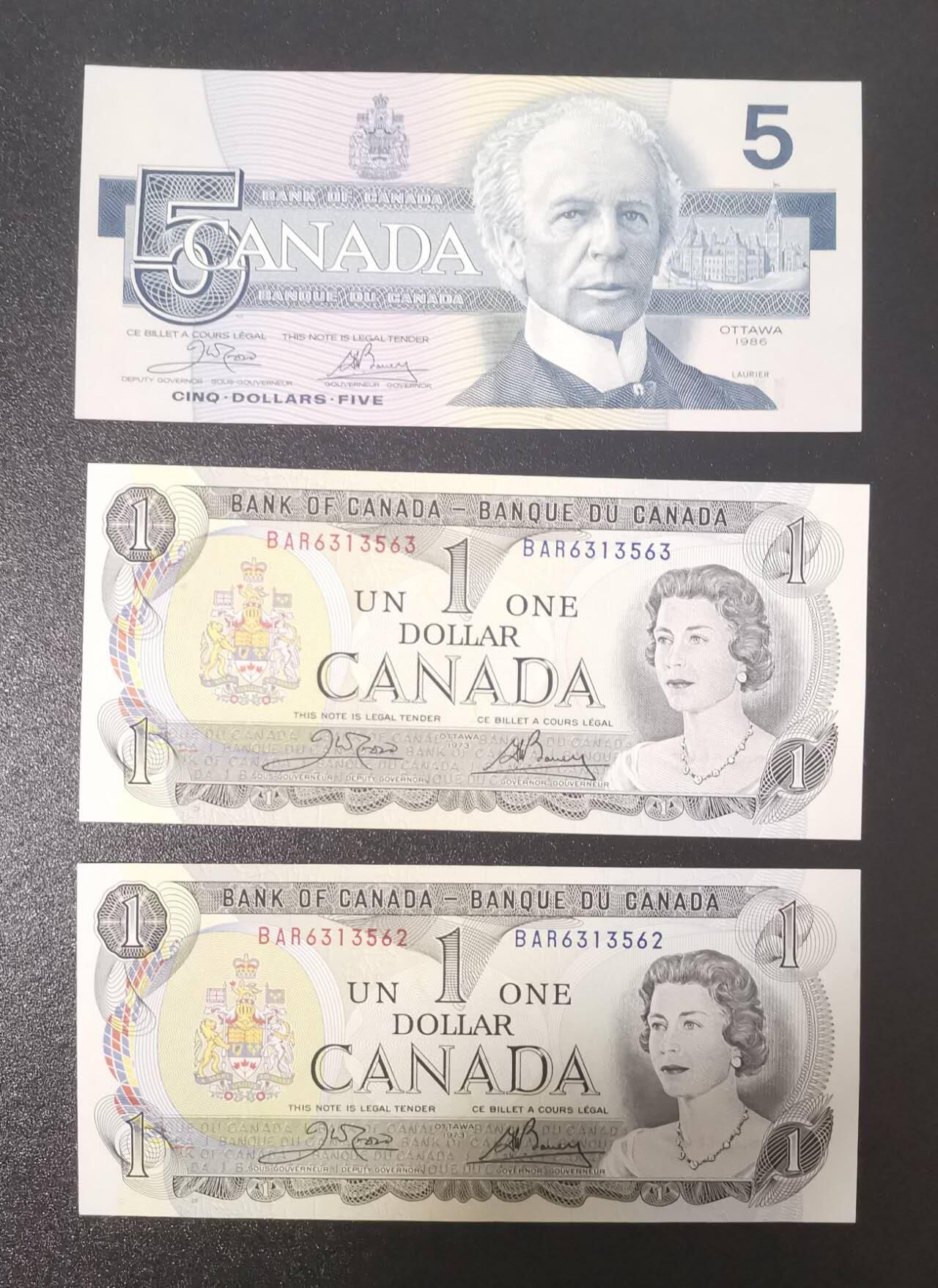 《艾美收藏》第223期-12.7周日外币畅拍 (3张)加拿大5镑&1镑UNC 年份及签名如图