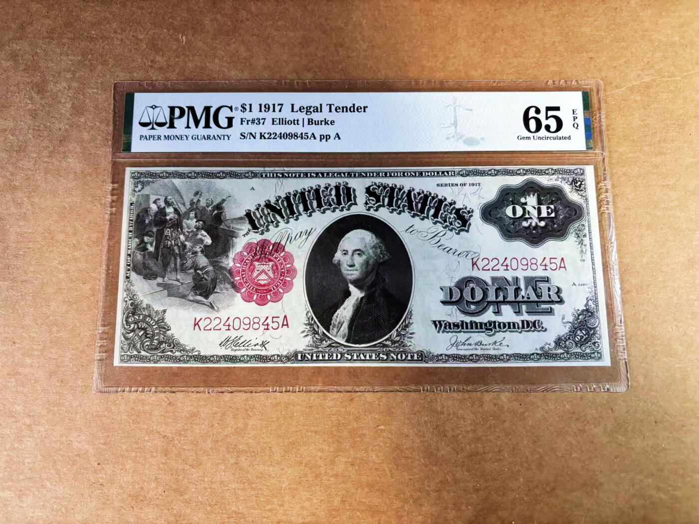 【Blue Auction】世界纸币精拍第759期——18级TOP拍卖/信誉/品质/专业/高效💫 美国 1917年1美金 PMG65EPQ 大票幅 双面雕刻精美绿钞 征服者登陆 华盛顿头像