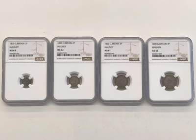 博洋堂世界钱币拍卖第150期（全场包邮） - NGC AU53-MS63 英国1800年英国乔治三世濯足币一套四枚，原味五彩