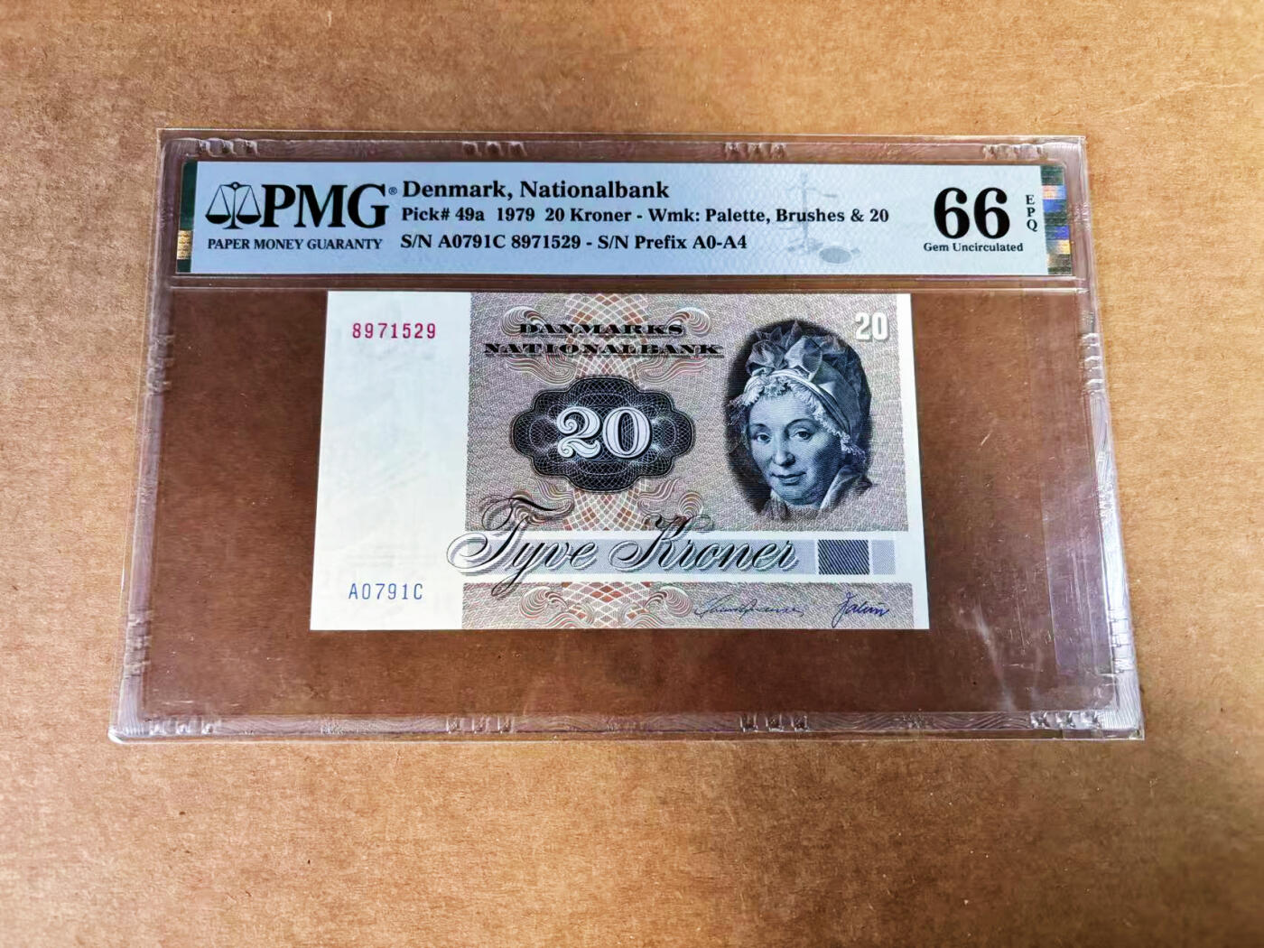 【Blue Auction】世界纸币精拍第759期——18级TOP拍卖/信誉/品质/专业/高效💫 丹麦 1979年20克朗 PMG66EPQ 