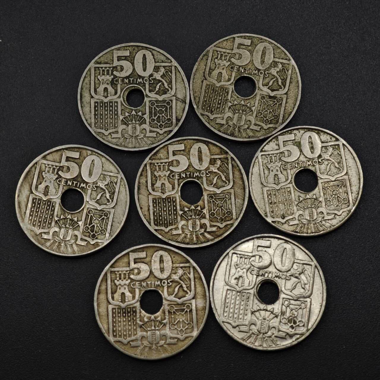 【淘币小摊】实时拍第八百一十九拍   散币场   满百包邮可预留二周 每周一统一发货   西班牙50分镍币7枚