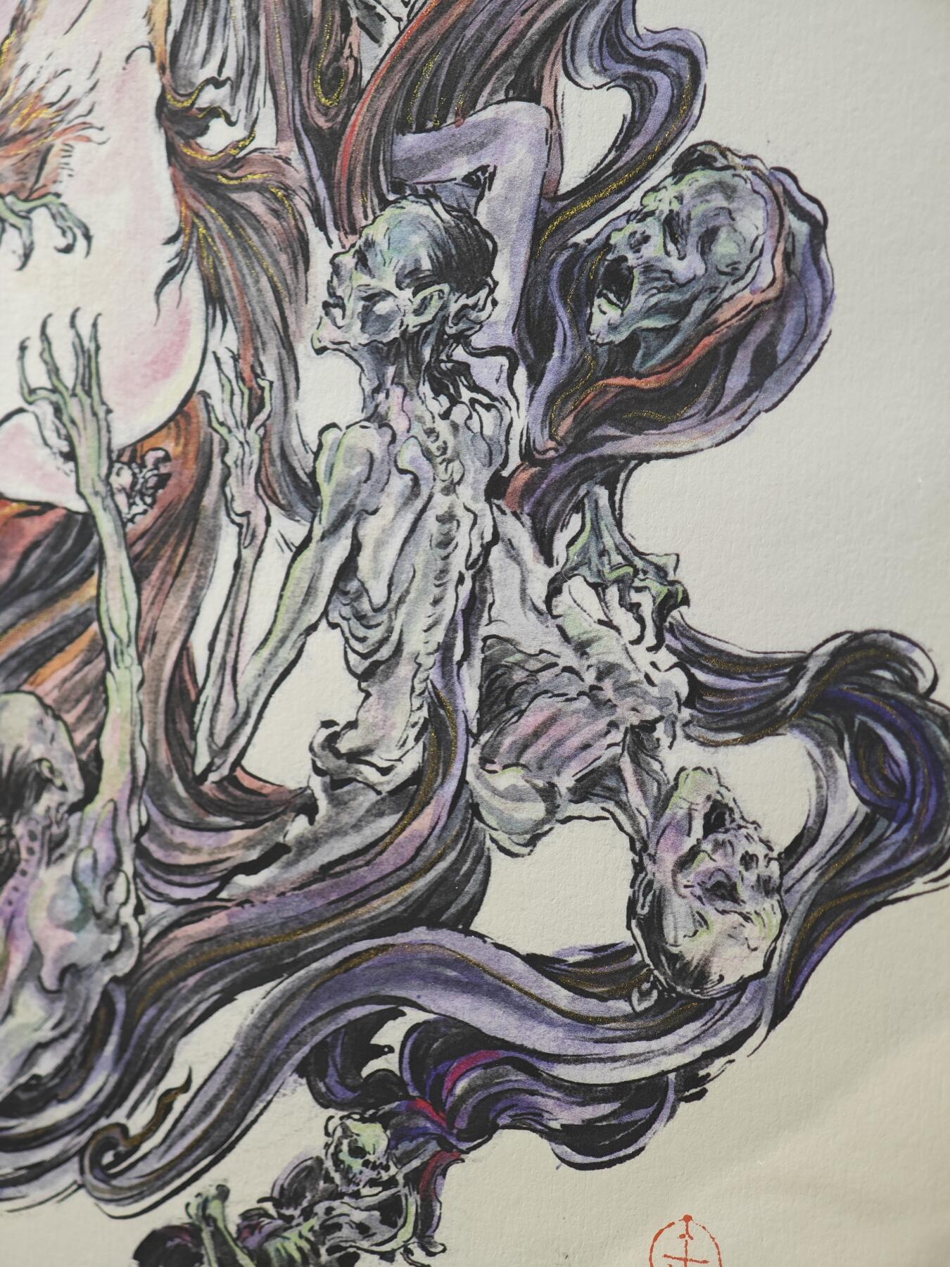 白泽拍卖卡牌手绘专场第29期（忽有故人心上过，回首山河已是秋） 2025 启读文化 沈鑫限量微喷版画 封神·九尾狐狸精 尺寸：26.5cm*38cm 已装裱 +收藏证书 描金  沈鑫亲签