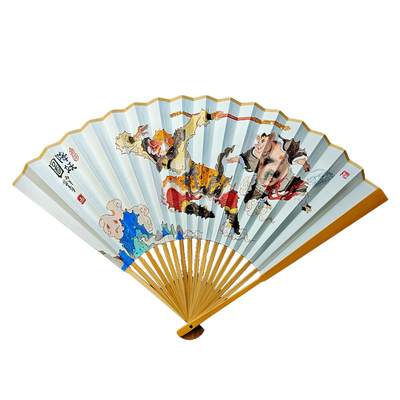 白泽拍卖卡牌手绘专场第29期（30期白金之夜大拍暂定28号，欢迎送拍精品热闹跨年！忽有故人心上过，回首山河已是秋） - 2025 陈岱青手绘扇 西行之路 降妖图 规格：九五寸 十八方玉竹 熟宣折扇 配扇箍 扇套  陈岱青亲签