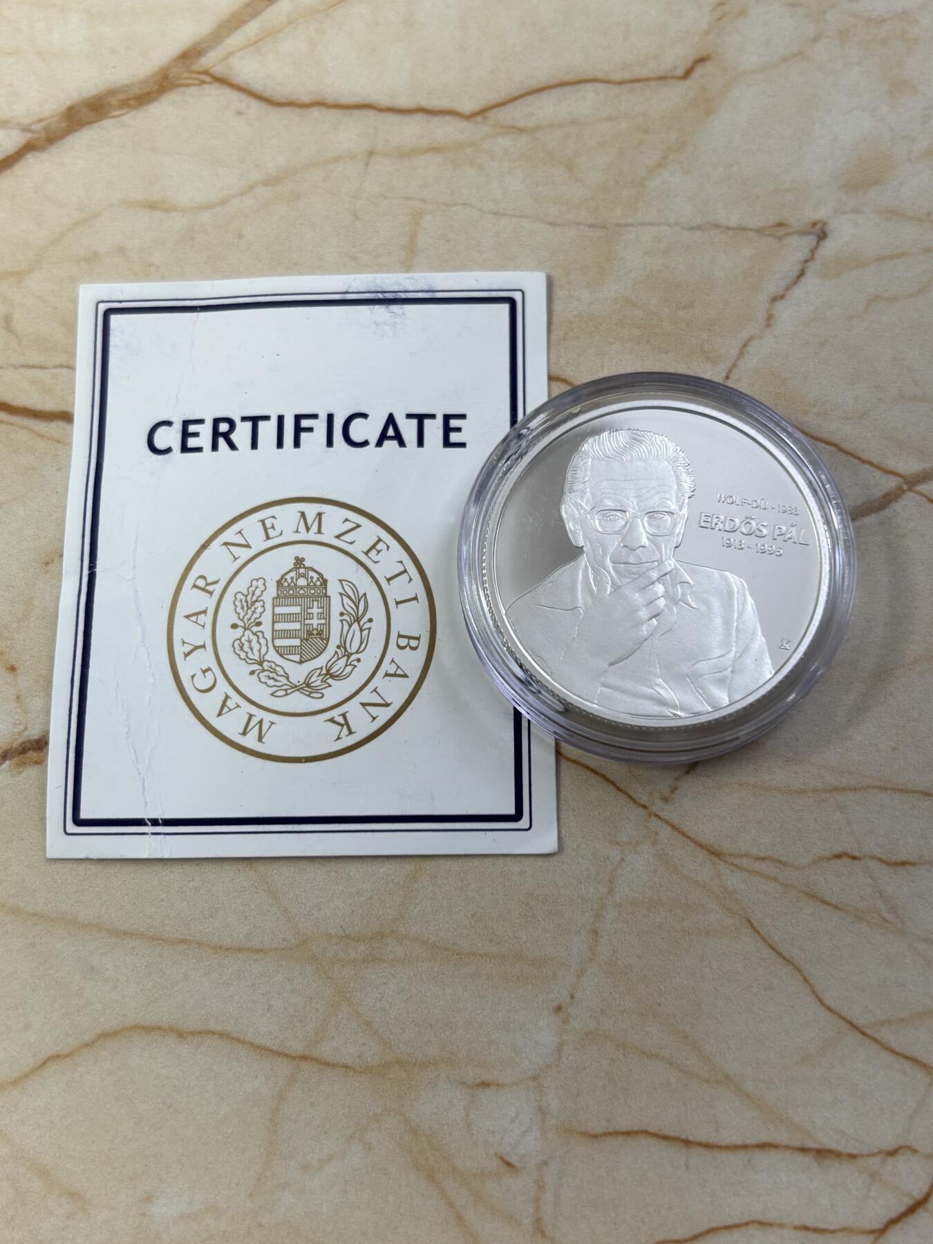 第184期拍卖 匈牙利2023年埃尔德斯·帕尔数学家精制纪念银币带证书，925银，12.5克，发行4000枚