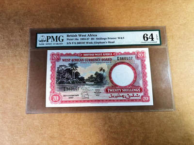【Blue Auction】世界纸币精拍第759期——18级TOP拍卖/信誉/品质/专业/高效💫 -  英属西非 1957年20先令 风景唯美 风土人情 PMG64EPQ 老壳