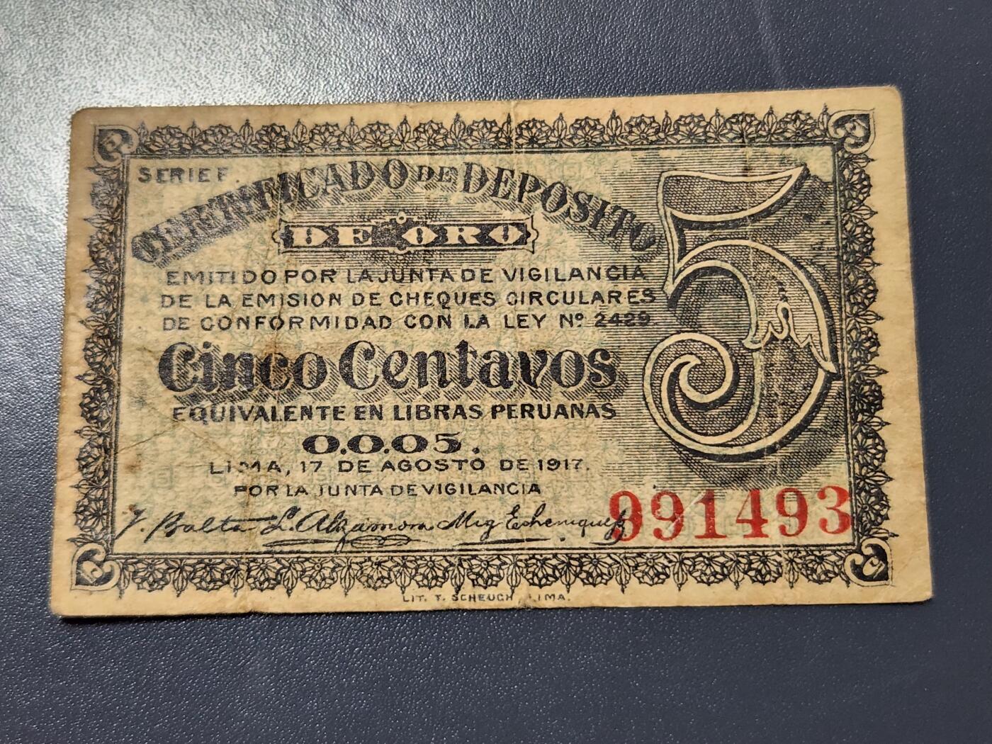 12月6号晚上8点 外国纸币自动截拍第70场 秘鲁1917年5分 极少