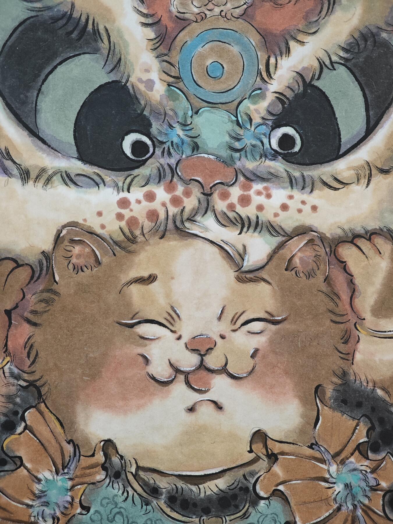 白泽拍卖卡牌手绘专场第29期（忽有故人心上过，回首山河已是秋） 2025 曾令羽手绘画 舞狮猫 尺寸：19cm*25.5cm  曾令羽亲签