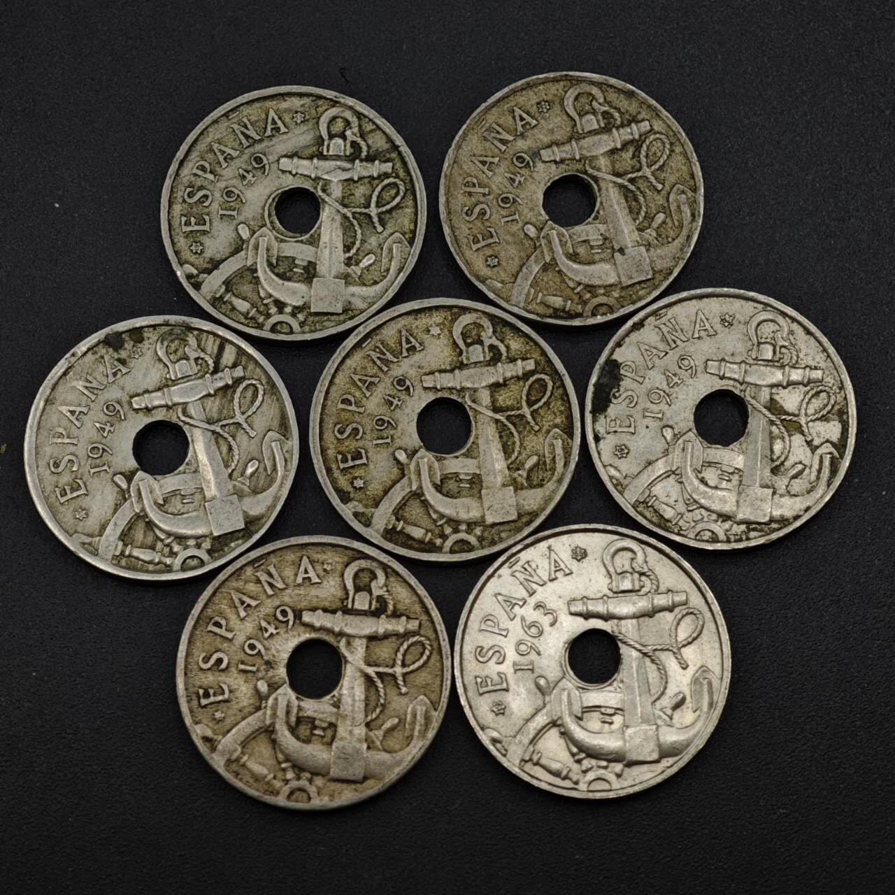 【淘币小摊】实时拍第八百一十九拍   散币场   满百包邮可预留二周 每周一统一发货   西班牙50分镍币7枚