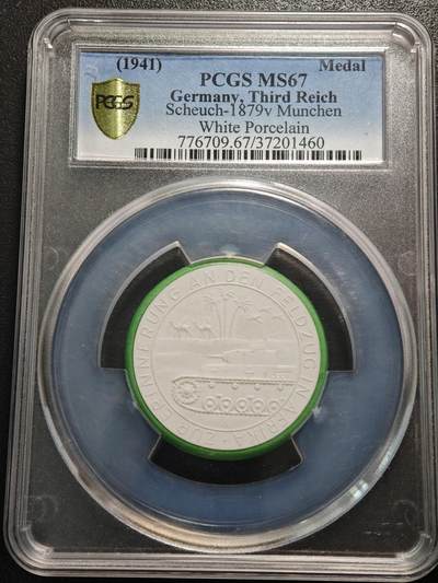 【德藏】世界币章拍卖第155期（拍品征集中~欢迎藏友联系） - 唯一冠军分！1941年 德国民族社会主义工人党攻占非洲陶瓷纪念章 PCGS MS67（原图请查询PCGS评级官网）