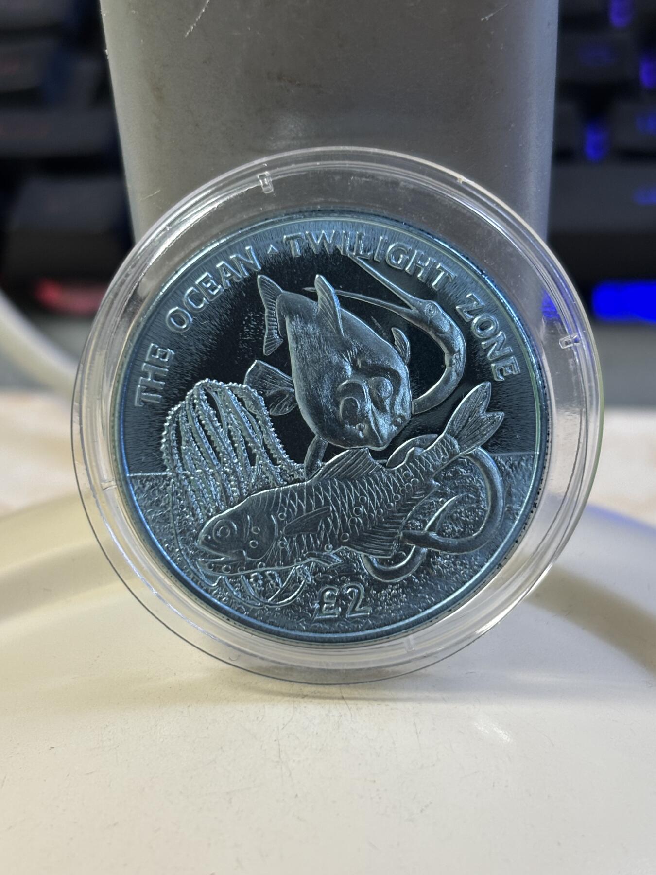 第184期拍卖 南乔治亚与南桑威奇群岛 2016 2磅 海洋-暮光区 青钛币 10g 36.1mm 发行量7500枚 市场价350