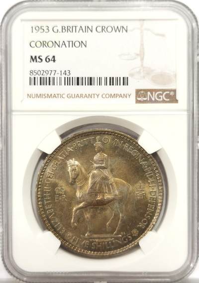 博洋堂世界钱币拍卖第150期（全场包邮） - NGC MS64 英国1953年伊丽莎白二世登基纪念克朗，带彩少见