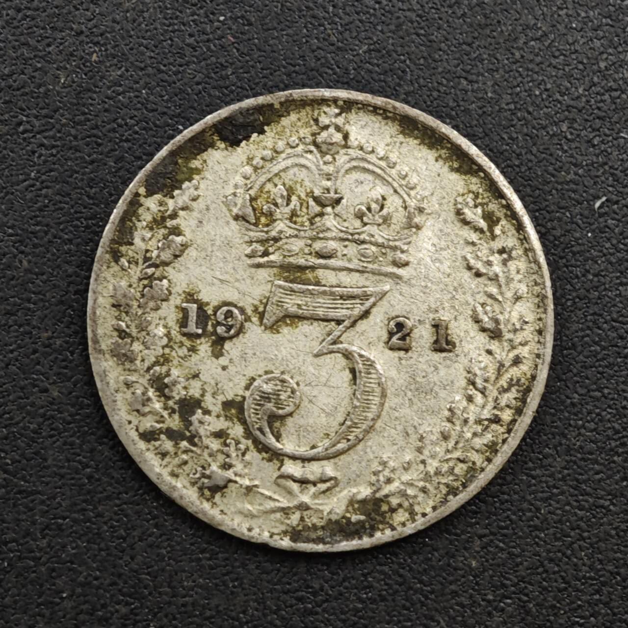 【淘币小摊】实时拍第八百一十九拍   散币场   满百包邮可预留二周 每周一统一发货   英国1921年乔治五世3便士银币