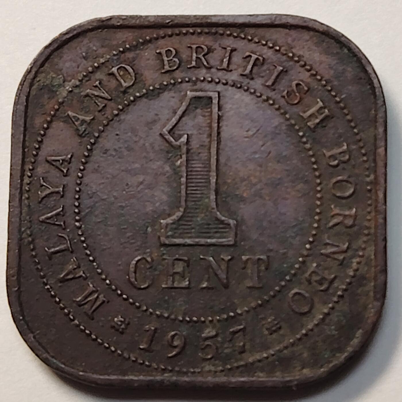 布加迪🐬～世界钱币(上海)🌾第 263 期 /  各国套币和散币 马来亚和英属婆罗洲 1957年 1分 女王头像