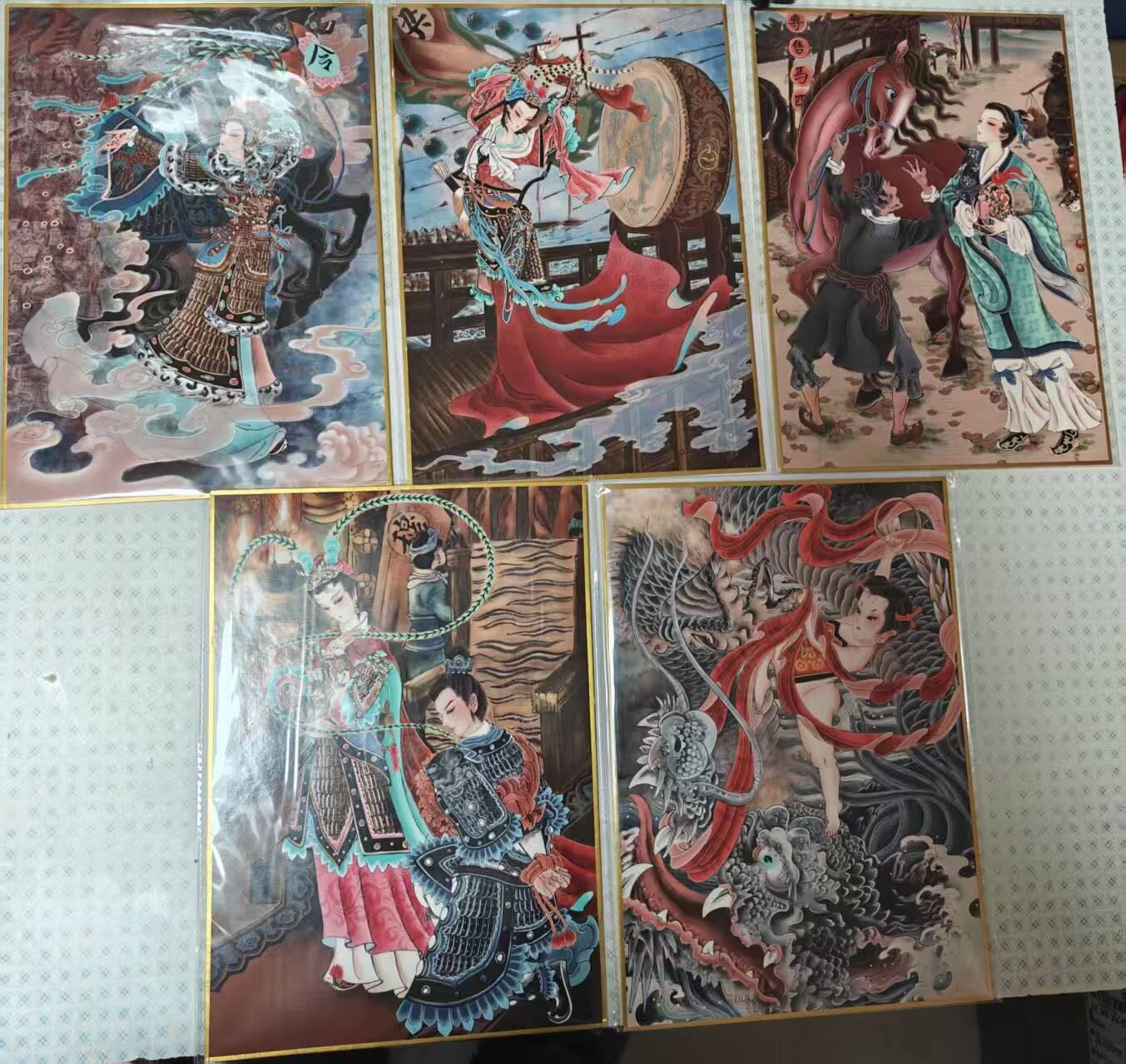 龙虎卡牌六六场 （无佣金，周六结拍，欢迎送拍） 【编号 亲签】 A4色纸5张 山河潮玩 心染-四大巾帼&哪吒闹海（背面有编号自己看）