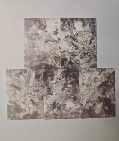 龙虎卡牌六六场 （无佣金，周六结拍，欢迎送拍） - 普卡5张水墨染水浒之梁山-五虎将水墨版