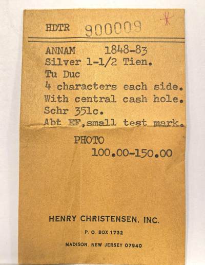 博洋堂世界钱币拍卖第150期（全场包邮） PCGS AU58 安南1848年嗣德使民富寿银币 全深打酱色厚彩包浆 德路里家族旧藏 带美国老藏家1985年拍卖购得牛皮纸袋 1.5T使民系列最稀有的面值之一 低评MS状态 仅两枚更高分 本枚状态显然更为出众