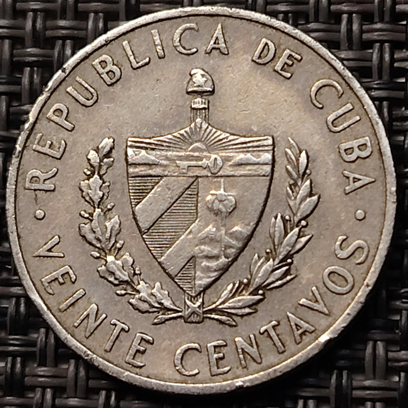 布加迪🐬～世界钱币(上海)🌾第 263 期 /  各国套币和散币 古巴🇨🇺 1962年 20分 民主英雄何塞.马蒂头像