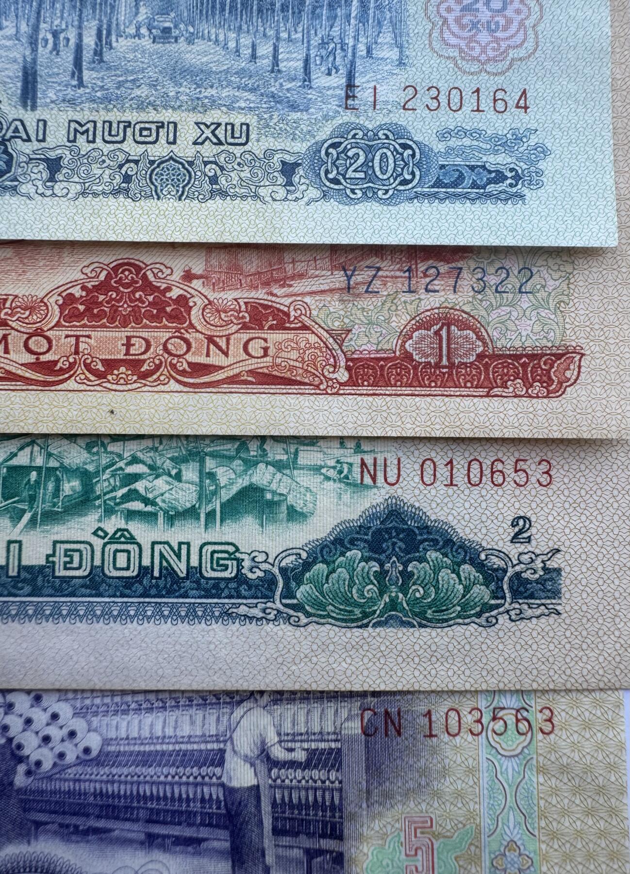 2025第25场（总第225期）：精品测试钞、塑料钞、纪念券、外钞综合场 中国代印/越南/南越1966年版20仙、1盾、2盾、5盾一组4枚（近全新、品如图）