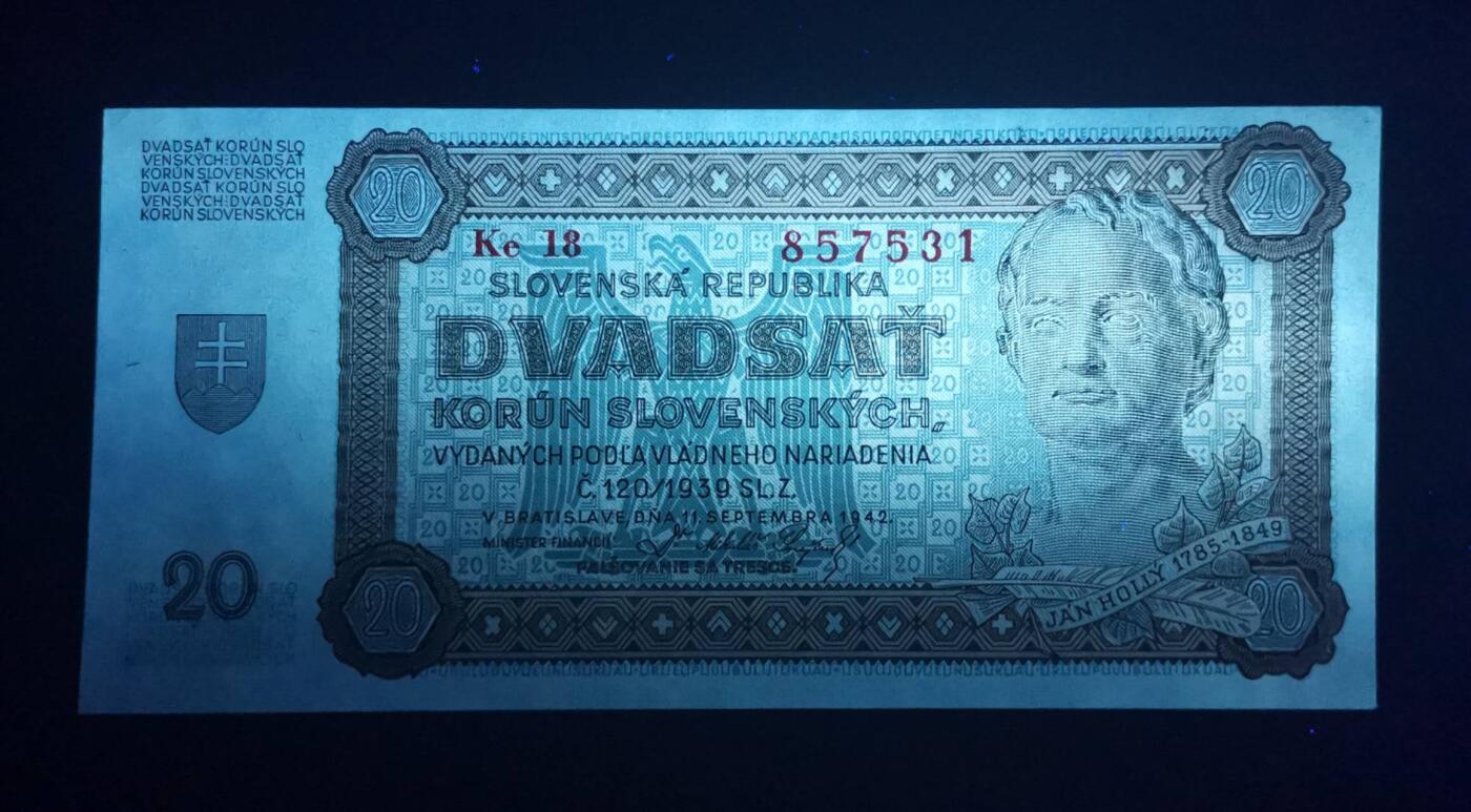 《艾美收藏》第223期-12.7周日外币畅拍 斯洛伐克1942年20克朗UNC/UNC-无4 少见价格较高的历史老票 轻微发黄&角不绝