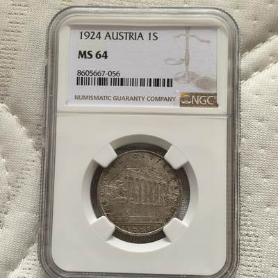 道一币馆币章第一百五十八场 - NGC MS64 奥地利1924年1先令银币-1