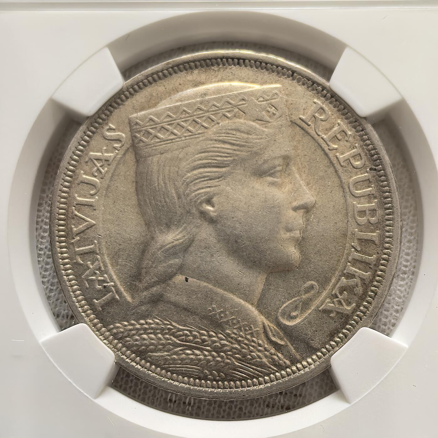 道一币馆币章第一百五十八场 NGC MS61 拉脱维亚1931年谷物女神5拉特银币