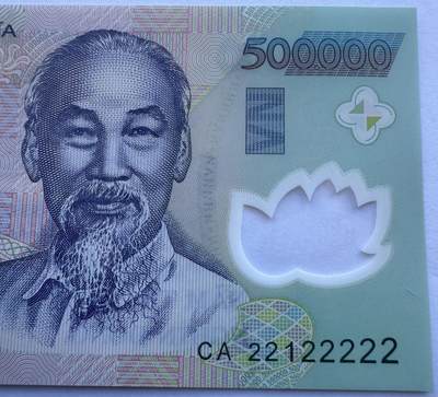 2025第25场（总第225期）：精品测试钞、塑料钞、纪念券、外钞综合场 - 数二老虎号22122222 越南2022年版500000盾Guardian基材塑料钞UNC（CA22冠）