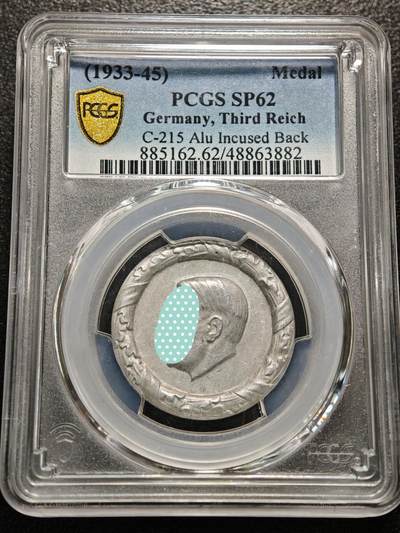 【德藏】世界币章拍卖第155期（拍品征集中~欢迎藏友联系） - 1933-45年 德国民族社会主义工人党党首像胸章铝章 PCGS SP62 亚军分 仅2枚更高 加厚盒封装（原图请查询PCGS评级官网）
