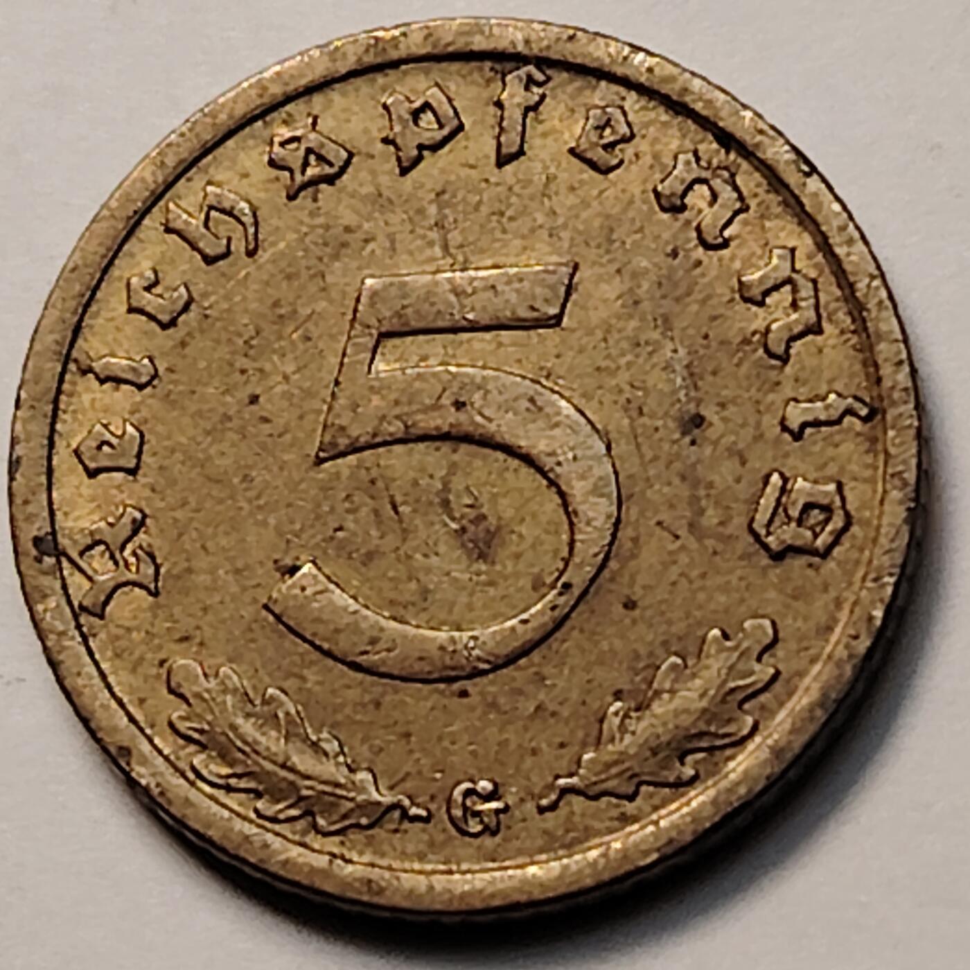 布加迪🐬～世界钱币(上海)🌾第 263 期 /  各国套币和散币 德国🇩🇪 1937年 5芬尼