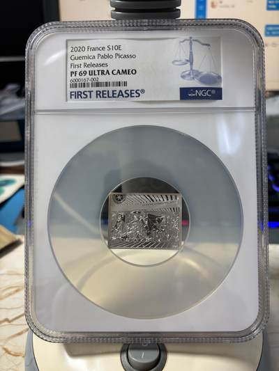 第185期拍卖 - 法国2020年杰作毕加索《格尔尼卡》银币NGC-PF69首无盒无证书，900银，22.2克，发行3000枚