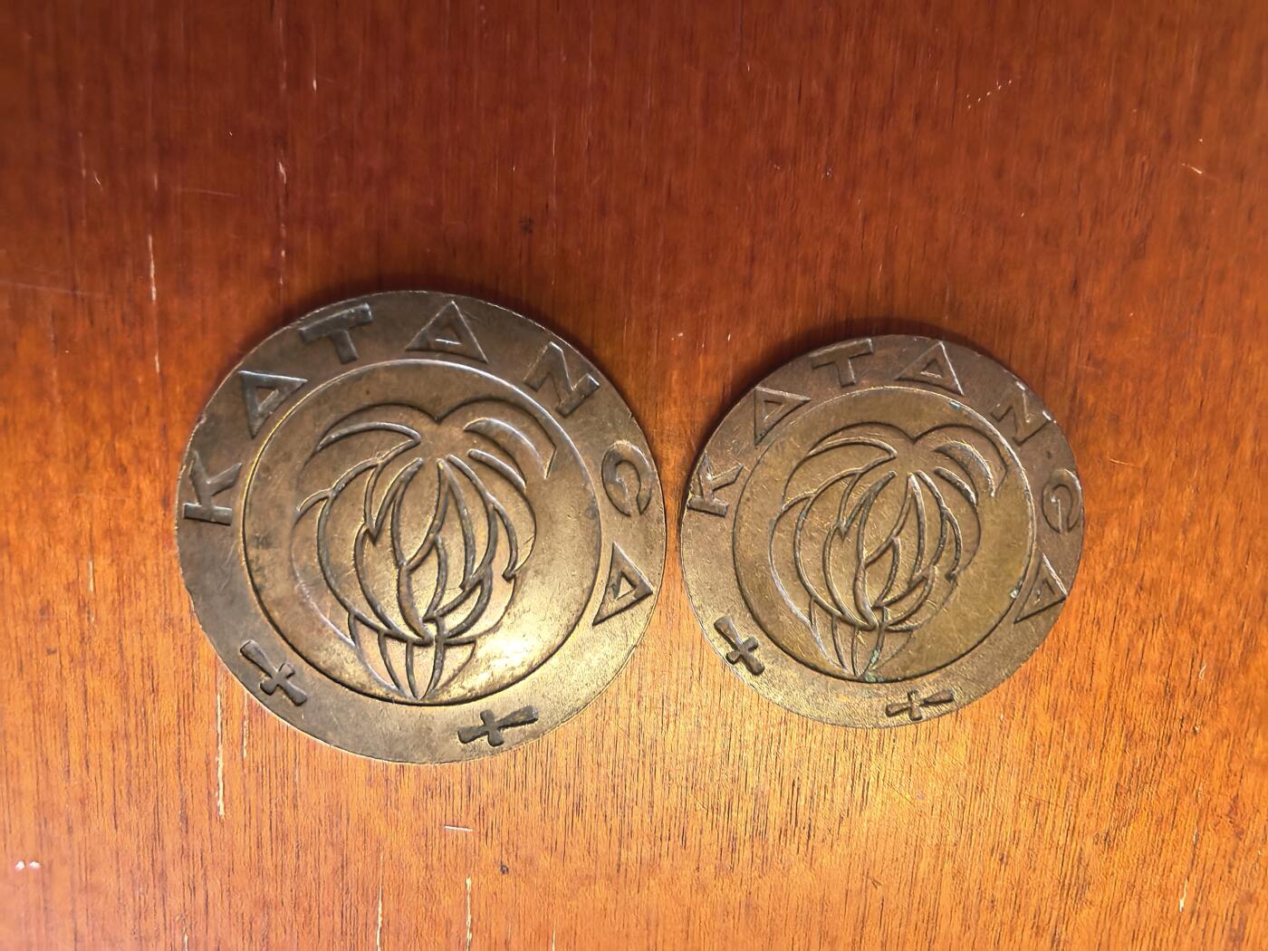 长老汇蛇年精选第八十场拍卖 1961加丹加（已消失的国家）1+5法郎铜币，短命的国家，除了发行1枚金币，就仅有这两枚铜币