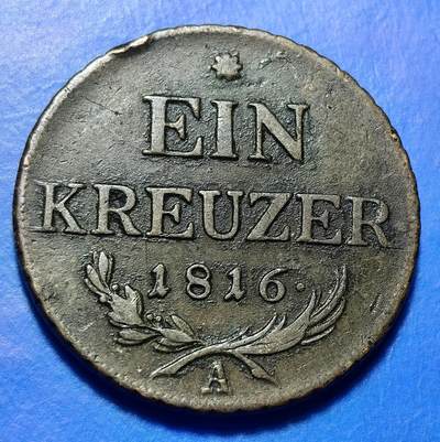 外国优质老铜币银币持续添加中，周六九点倒数截拍，满百包邮，可寄存半年，喜欢朋友微信扫描二维码可直接参拍 - 奥匈帝国1816年1克鲁泽