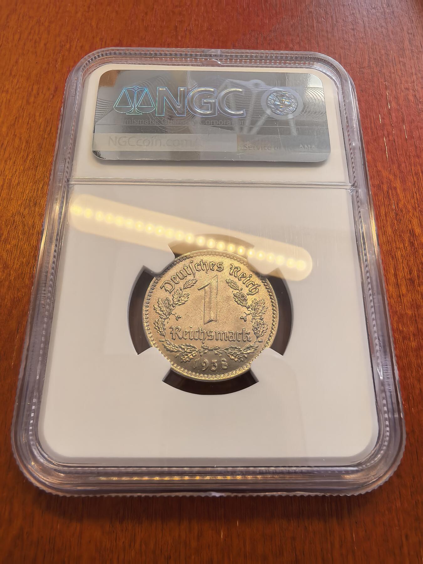 长老汇蛇年精选第八十场拍卖 1938A 德国第三帝国1马克镍币，NGC MS64分，季军分，更高2枚