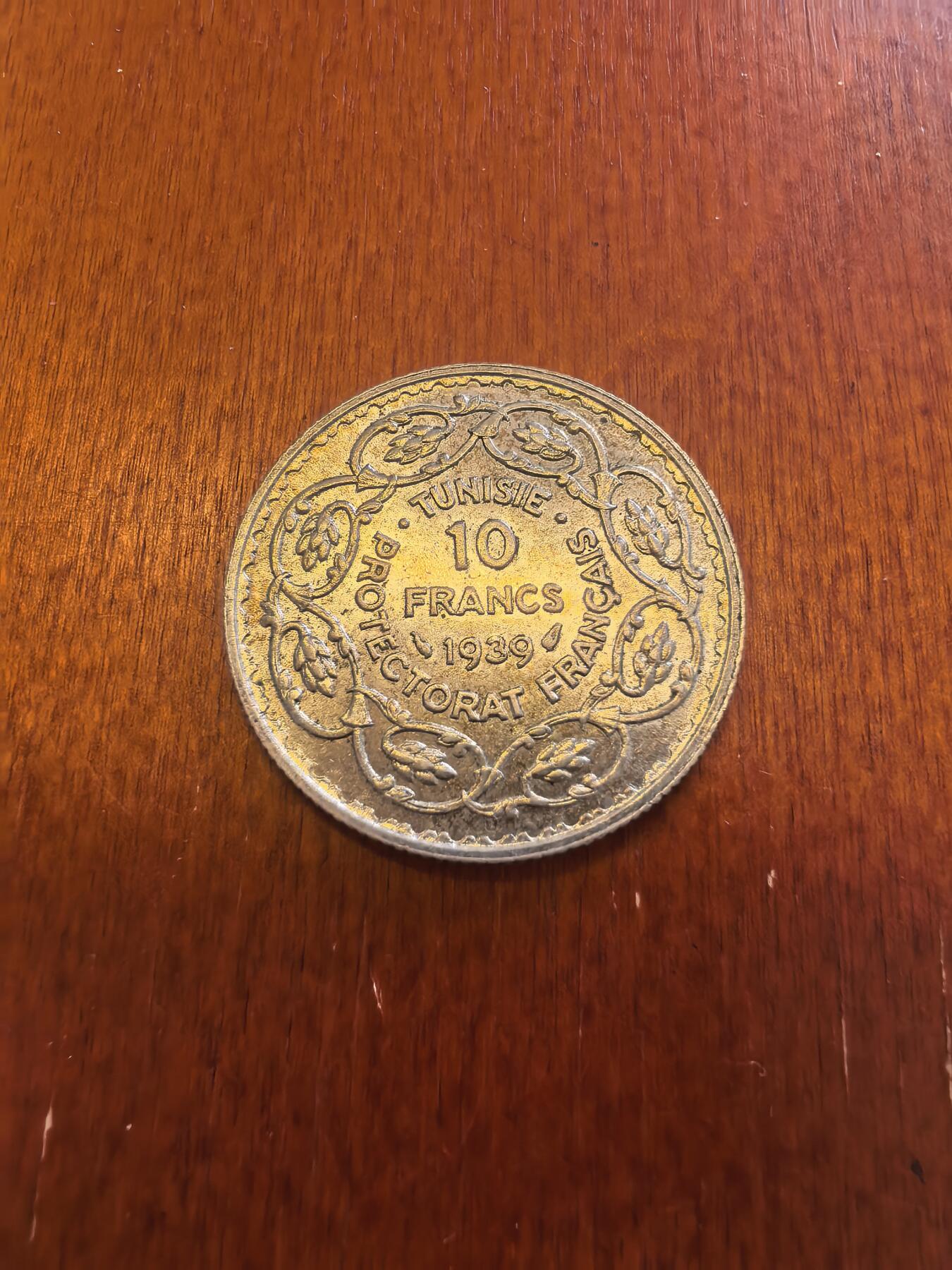 长老汇蛇年精选第八十场拍卖 1939突尼斯10法郎银币，10克680银，未流通品