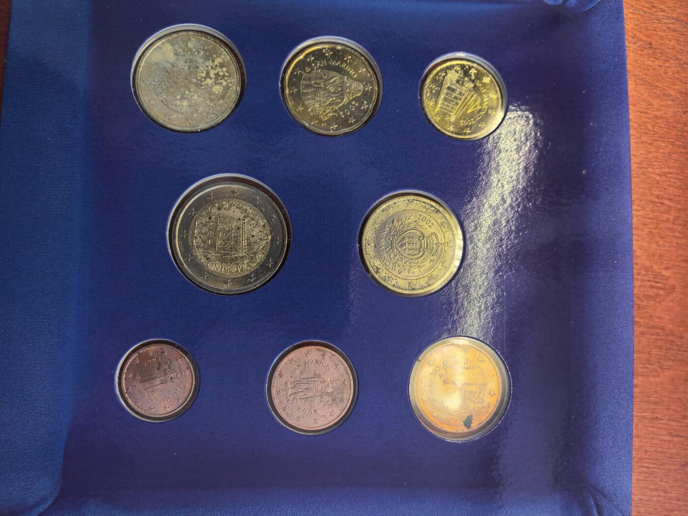 长老汇蛇年精选第八十场拍卖 2002圣马力诺8枚套欧元，卡装，有污迹，克书275美金