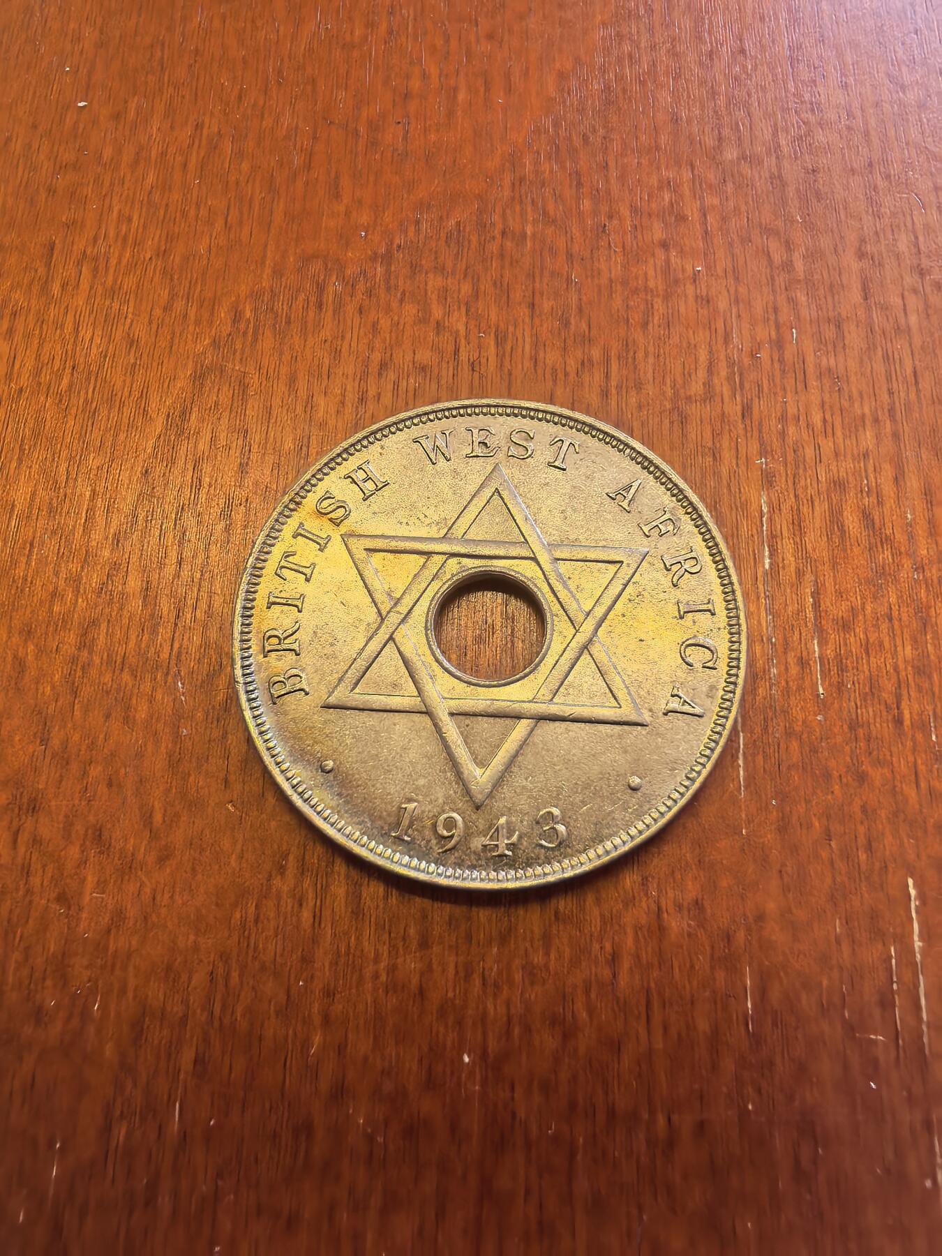 长老汇蛇年精选第八十场拍卖 1943英属西非乔治六世1便士中孔铜镍币，喜敦版，小年，克书MS60分20美金，未流通品