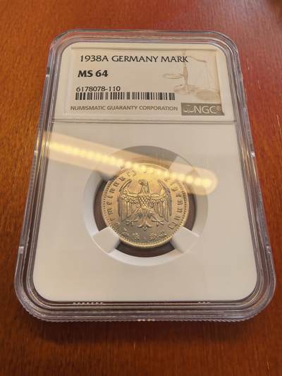 长老汇蛇年精选第八十场拍卖 - 1938A 德国第三帝国1马克镍币，NGC MS64分，季军分，更高2枚