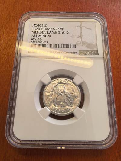 长老汇蛇年精选第八十场拍卖 - 1920德紧门登洞熊50芬尼铝币，NGC MS66分，亚军，更高1枚