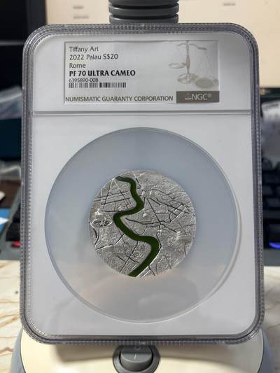 第185期拍卖 - 帕劳2022年蒂凡尼系列罗马街景3盎司镶嵌玻璃银币NGC-PF69无盒无证书，999银，发行量999枚